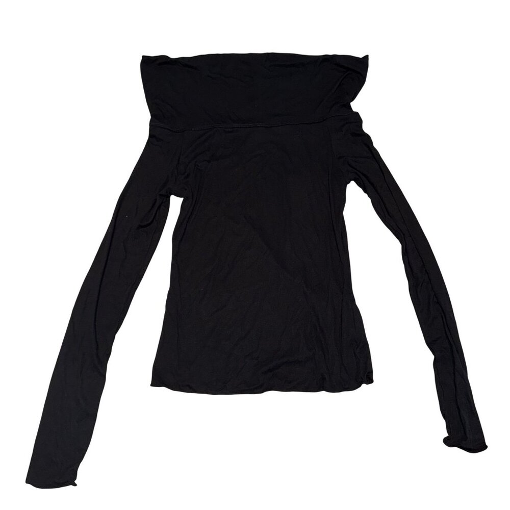 NWT Adanola Sheer Foldover Black Long Sleeve Off Shoulder Top Women's Small S